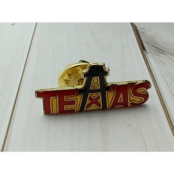 Texas State Oil Rig Field Drilling Derrick Black Gold Lapel Hat Pin Button - Picture 1 of 3